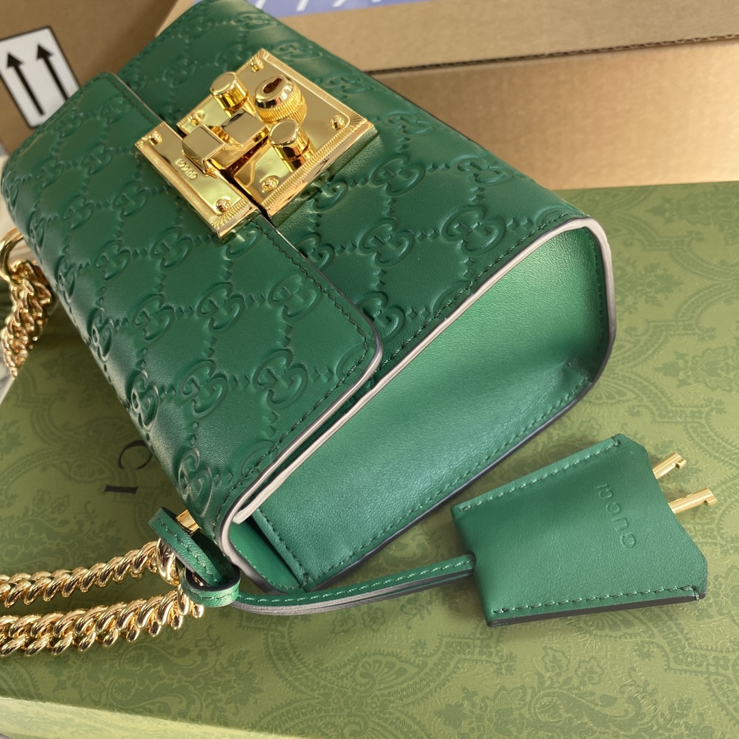 Gucci Padlock Small GG Green Leather Shoulder Bag 409487 